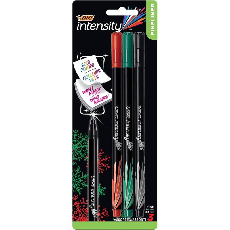 BIC Intensity Fineliner Marker Pen 04mm BlackRedGreen 3Count