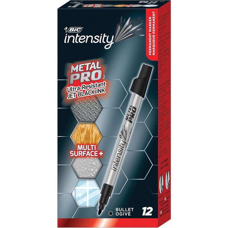 BIC Intensity Metal PRO Permanent Marker Fine Point Black 12Count 6quot x 28quot x 16quot