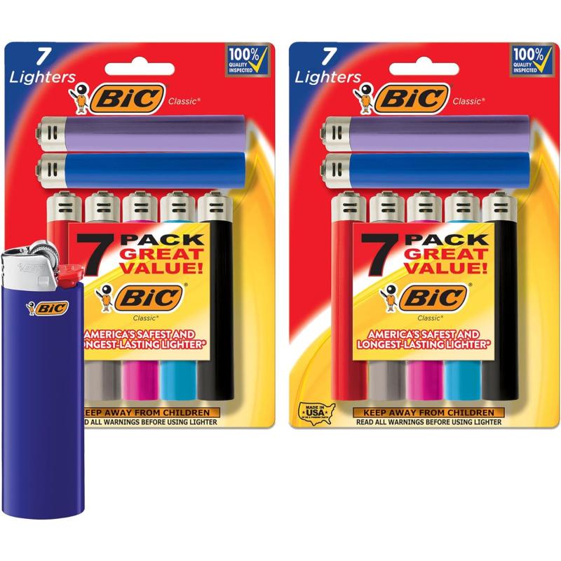 BIC Maxi Pocket Lighter Classic Collection Assorted Unique Lighter Colors 14 Count Pack of Lighters7 Count Pack of 2