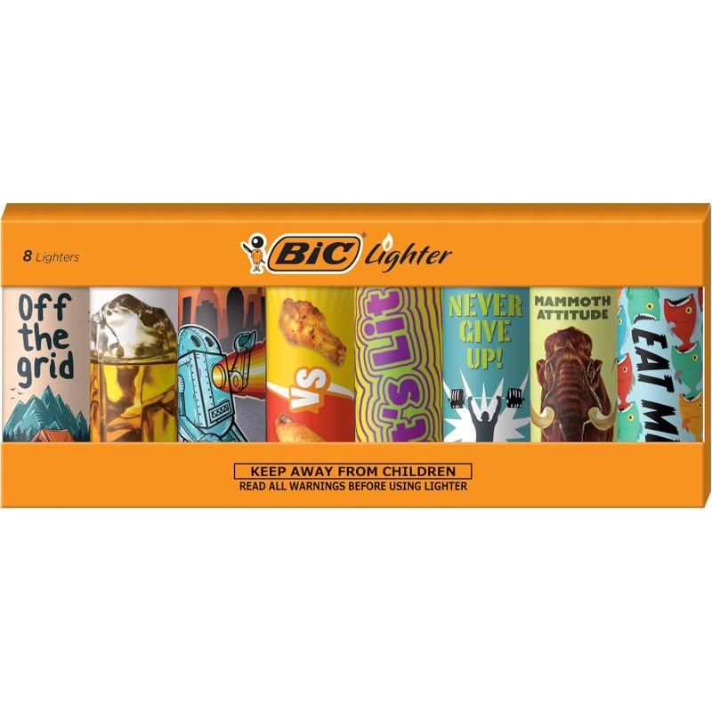 BIC Maxi Pocket Lighter Special Edition Party Animal Collection Assorted Unique Lighter Designs 8 Count Pack of LightersGood Vibes