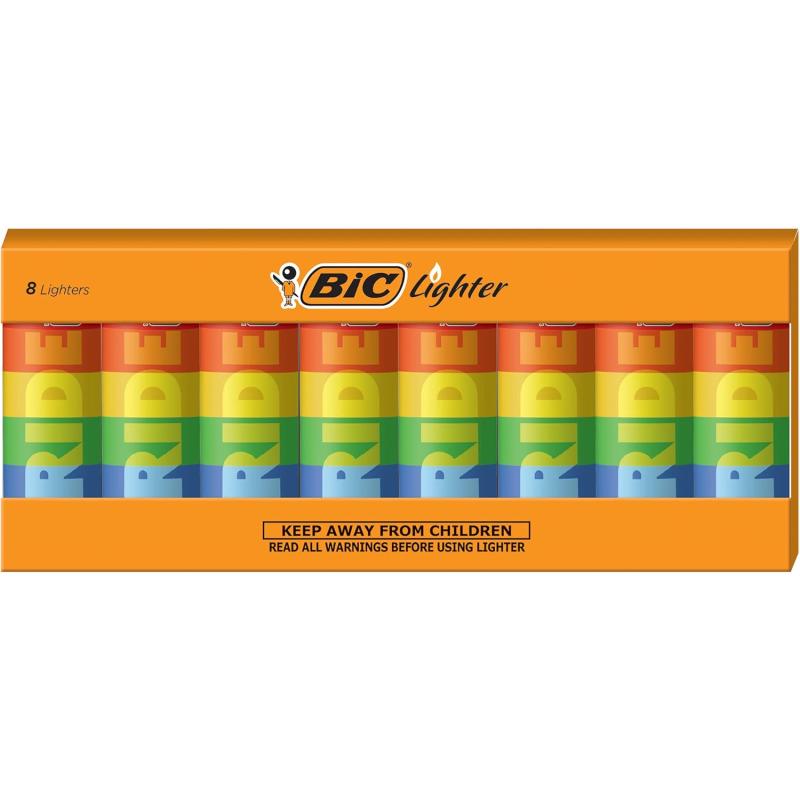 BIC Maxi Pocket Lighter Special Edition Pride Collection Assorted Unique Lighter Designs 8 Count Tray of Lighters