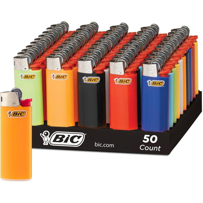 BIC Mini Pocket Lighters Assorted Bright Colors 50Count Tray Safe and Reliable ChildResistant Lighters
