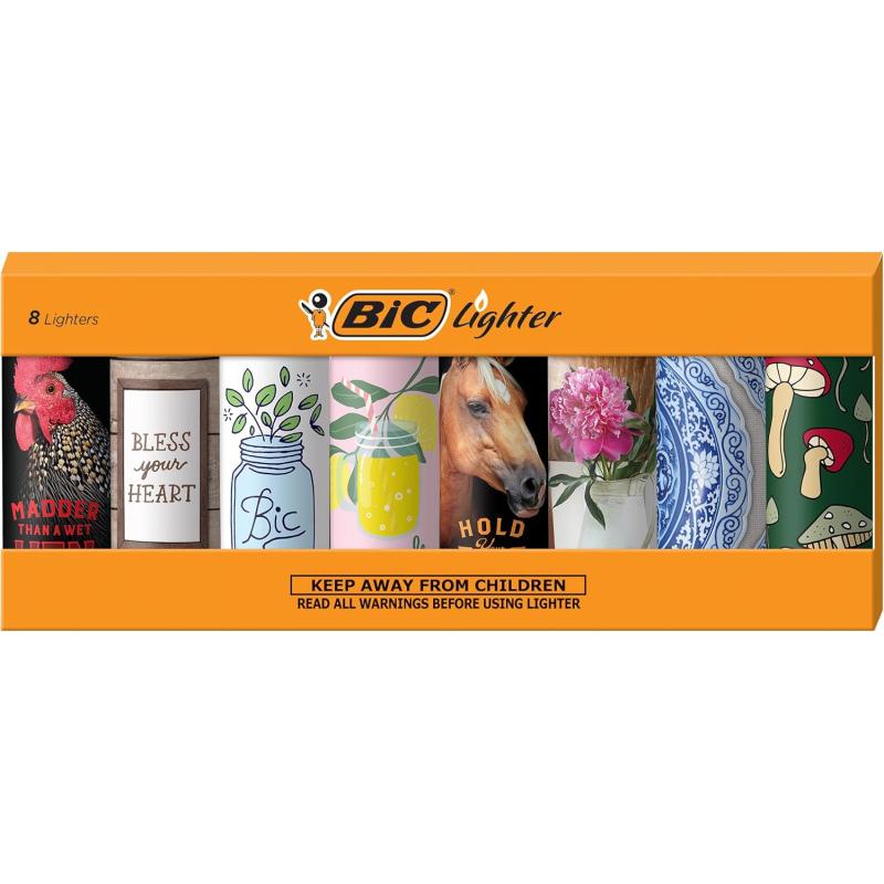 BIC Pocket Lighter Special Edition Americana Collection Assorted Unique Lighter Designs 8 Count Pack of LightersCountryside Pop