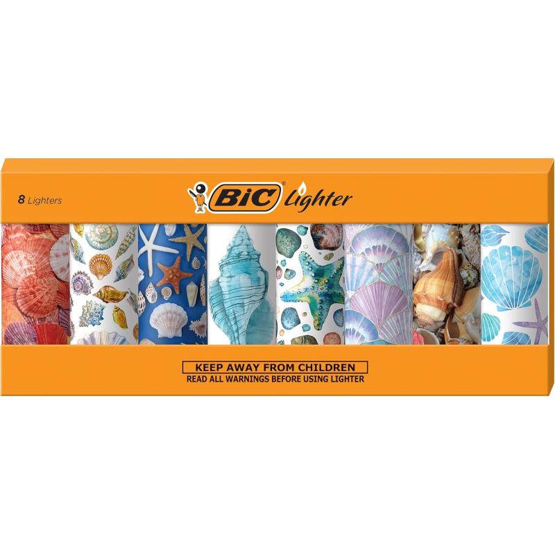 BIC Pocket Lighter Special Edition Americana Collection Assorted Unique Lighter Designs 8 Count Pack of LightersShells