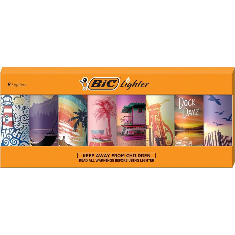 BIC Pocket Lighter Special Edition Americana Collection Assorted Unique Lighter Designs 8 Count Pack of LightersVacation