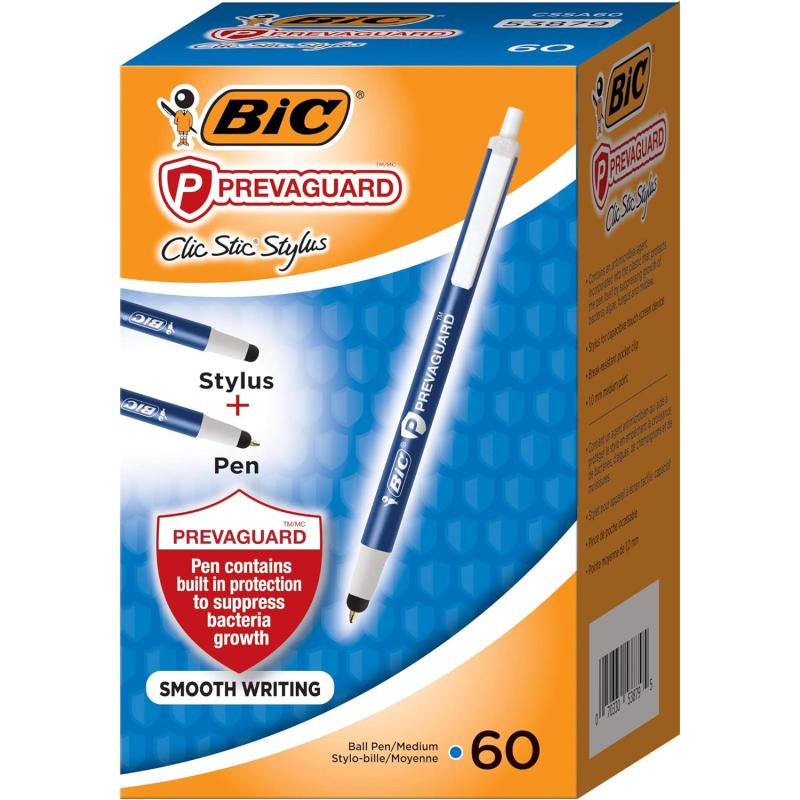 BIC PrevaGuard Clic Stic Ballpoint Pen ampamp Stylus Medium Point 10mm Blue 60Count