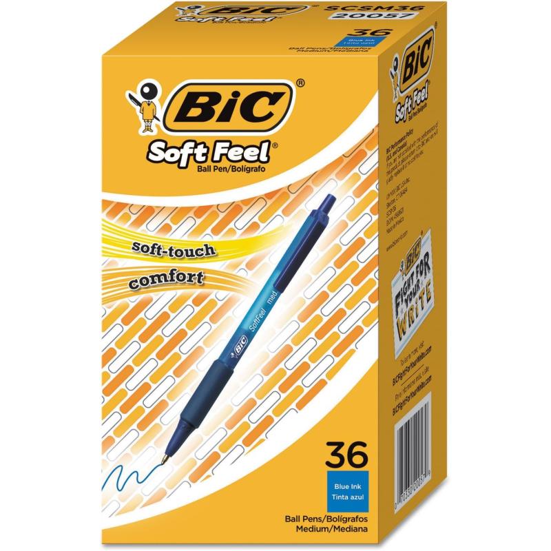 BIC Soft Feel Assorted Colors Retractable Ballpoint Pens Medium Point 10mm 36Count Pack Black and Blue Pens With SoftTouch Comfort Grip Perfect Color Pens For Note TakingBlue