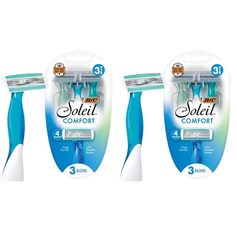 BIC Soleil Comfort Womens Disposable Razors for Summer Flexible Blades for a Closer Shave and Less Irritation Shaving Razor With 4 Blades 10 Count PackBlue and White