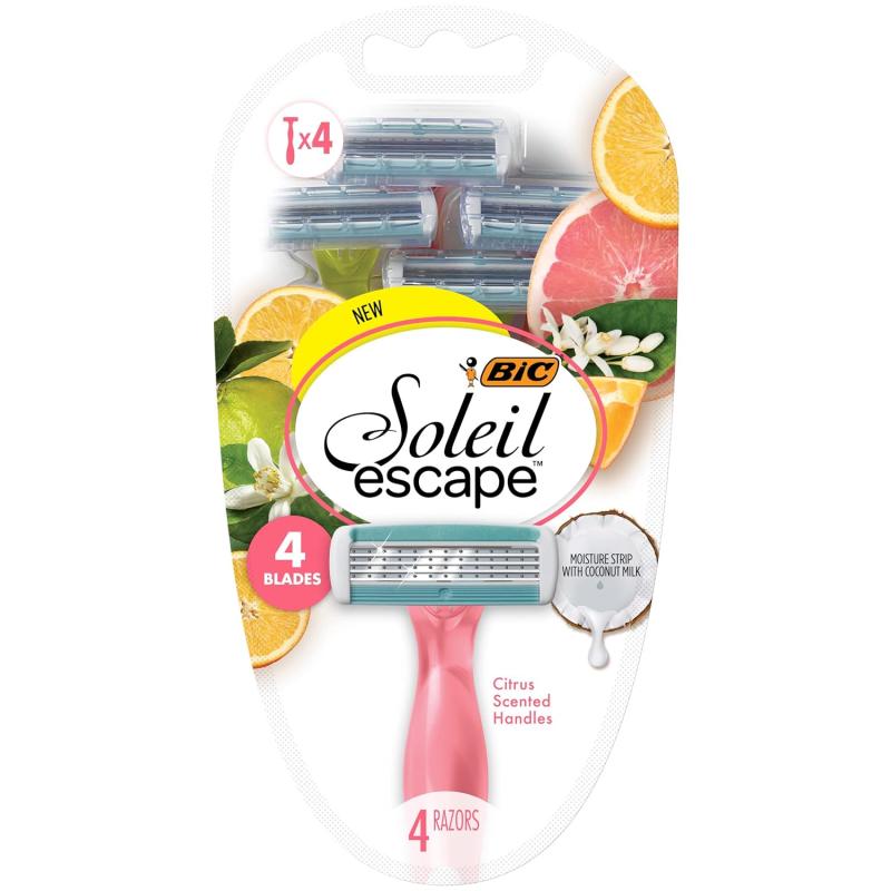 BIC Soleil Escape Womens Disposable 4 Blade Razors Citrus Scented Handles Perfect Bikini Razor 4Pack1 Count Pack of 4