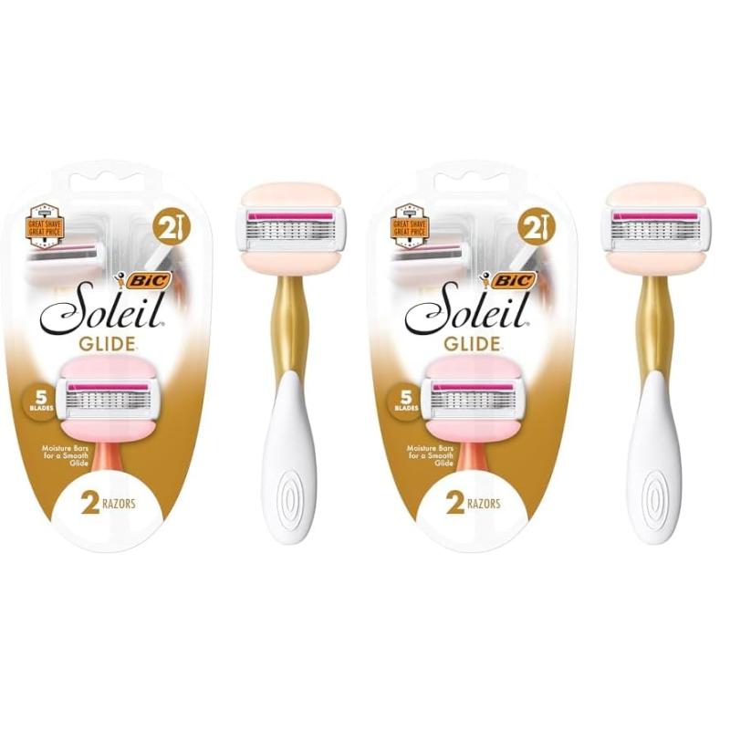 BIC Soleil Glide Disposable Razors for Women 5 Blades With Shea Butter Moisture Strip For a Smooth Glide 2 Piece Razor Set2 Count Pack of 2