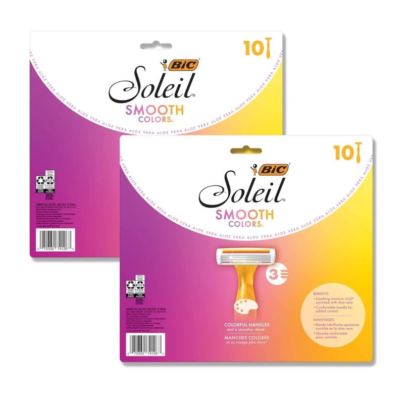 BIC Soleil Smooth Colors Womens Disposable Razors With Vitamin E Lubricating Strip for Enhanced Glide Great Stocking Stuffer 14Count Gift Set10 Count Pack of 2