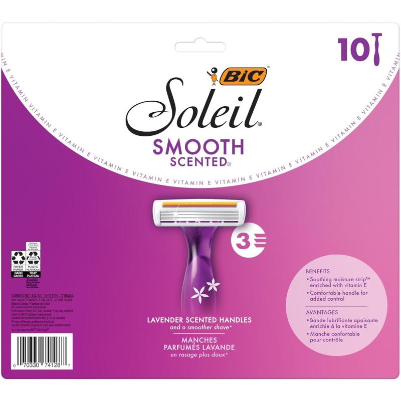 BIC Soleil Smooth Scented Womens Disposable Razors 3 Blades With Moisture Strip For a Silky Smooth Shave 10 Piece Razor Set10 Count Pack of 1