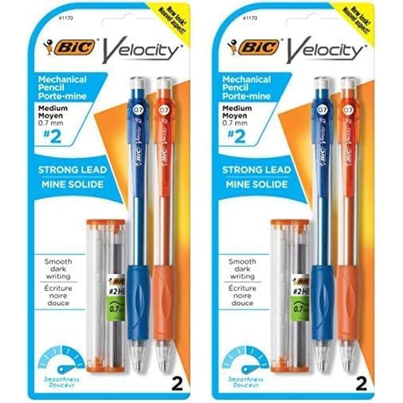 BIC Velocity Original Mechanical Pencil Medium Point 07mm Smooth Dark Writing 2Count2 Count Pack of 2