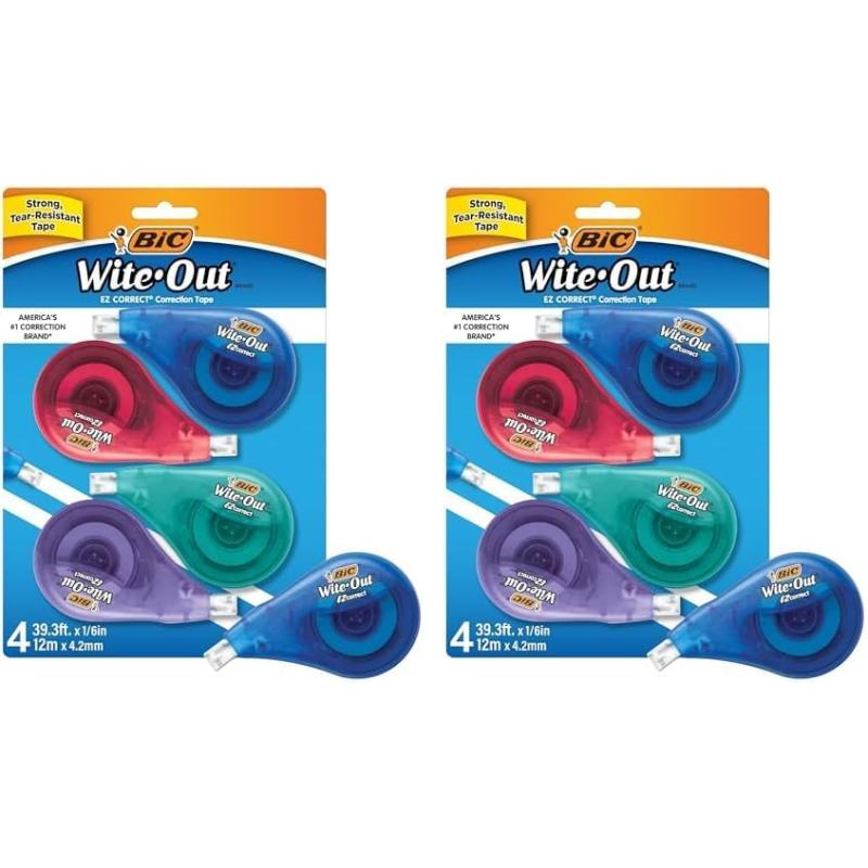 BIC WhiteOut Brand EZ Correct Correction Tape 393 Feet 4Count Pack of white Correction Tape Fast Clean and Easy to Use TearResistant Tape4 Count Pack of 2