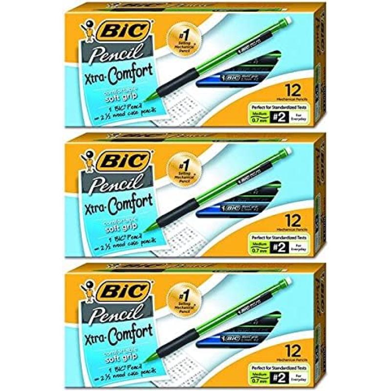 BIC Xtra Comfort Mechanical Pencils Medium Point 07mm Soft Grip For Comfort and Added Control 12Count Pack36 Count Pack of 1