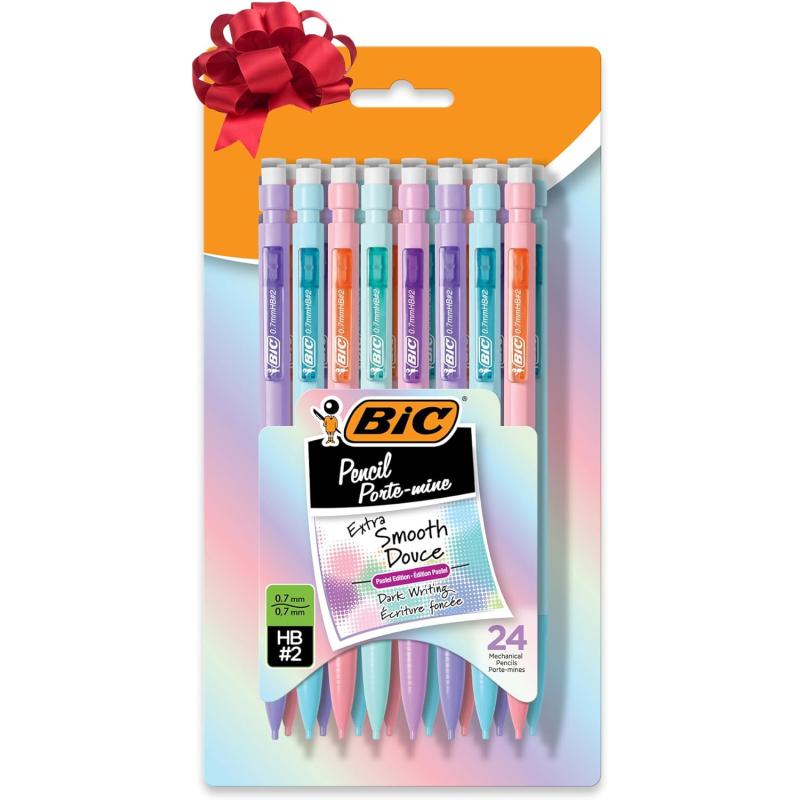 BIC Xtra Smooth Mechanical Pencils with Eriasers Medium Point 07mm No Smudge and Clean Erasing Writes Smooth ampamp Dark Great Holiday Gift 24Count Gift SetGraphite Lead Pastel Barrels