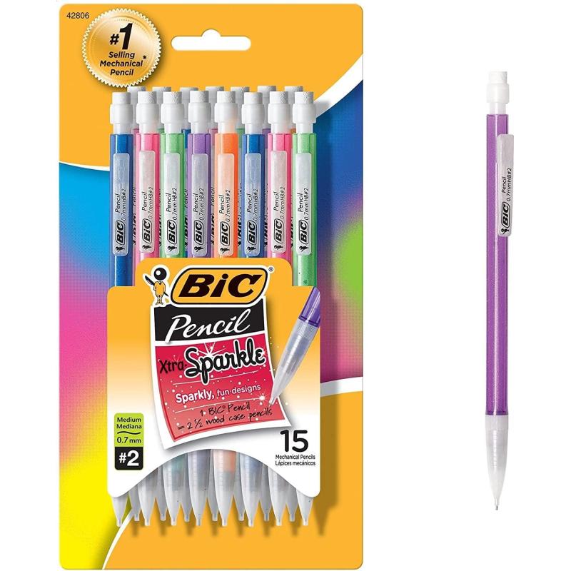 BIC XtraSparkle Number 2 Mechanical Pencils With Erasers MPLP241BLK Medium Point 07mm 24Count Pack Cute Mechanical Pencils For Girls Boys and Adults Barrel Colors May Vary07mm