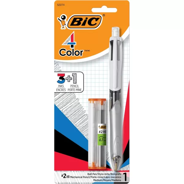 BIC 4Color 31 Ballpoint Pens and Pencil Medium Point 10 mm Assorted Colors 1Count Pack Pens for School and Office Supplies