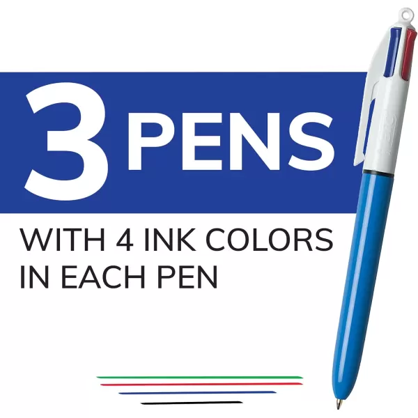BIC 4Color Original Retractable Ball Pens Versatile 10mm Medium Point LongLasting Ink Great Gift Idea 3Count in Assorted Colors