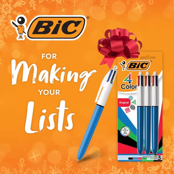 BIC 4Color Original Retractable Ball Pens Versatile 10mm Medium Point LongLasting Ink Great Gift Idea 3Count in Assorted Colors