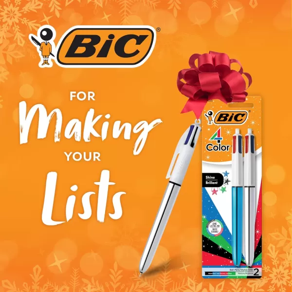 BIC 4Color Shine Retractable Ball Pens Versatile 10mm Medium Point LongLasting Ink Great Gift Idea 2Count in Assorted Colors