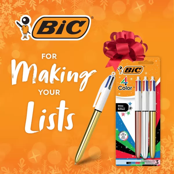 BIC 4Color Shine Retractable Ball Pens Versatile 10mm Medium Point LongLasting Ink Great Gift Idea 3Count in Assorted Colors