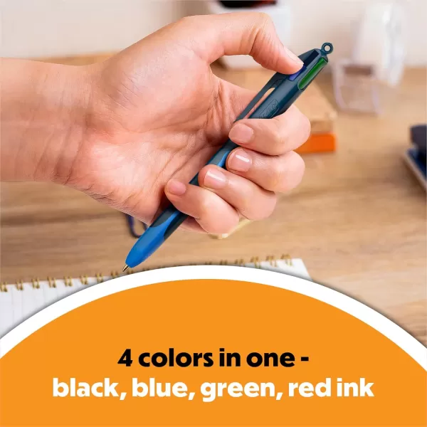 BIC 4Color Smooth Retractable Ballpoint Pens Medium Point 10mm 3Count Pack Colored Pens with LongLasting Ink12Count Pack of 1