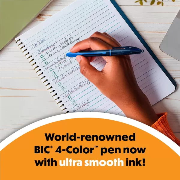 BIC 4Color Smooth Retractable Ballpoint Pens Medium Point 10mm 3Count Pack Colored Pens with LongLasting Ink12Count Pack of 1