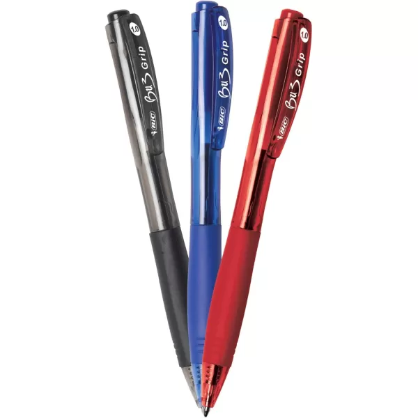 BIC BU3 Grip Retractable Ball Pen Medium Point 10mm Black Comfortable Grip for Smooth Writing 18CountAssorted