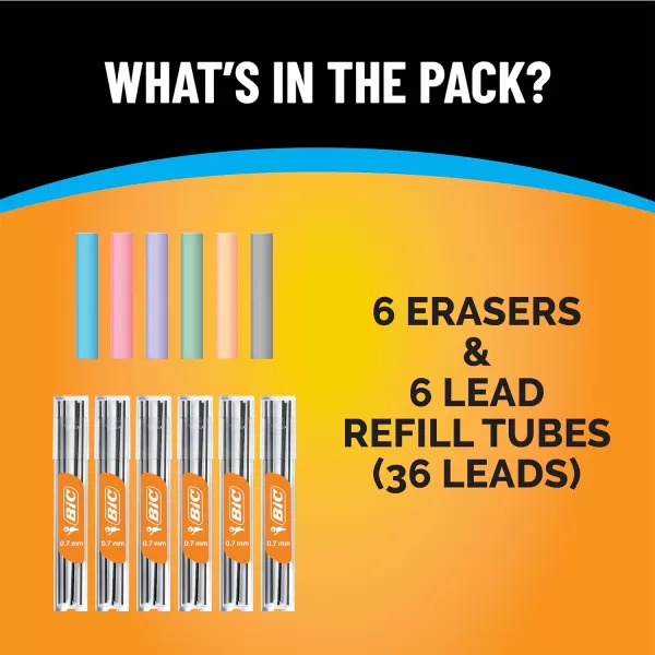 BIC Break Resistant Mechanical Pencil Lead and Eraser Refills No 2 Medium Point 07mm 12Count Refill Pack for School or Office Supplies
