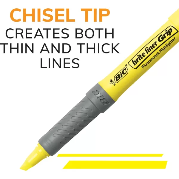 BIC Brite Liner Grip Highlighter Chisel Tip 16 mm Assorted Colors For Broad Highlighting ampamp Fine Underlining 5Count