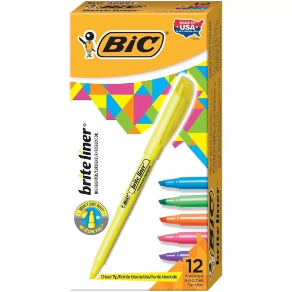 BIC Brite Liner Highlighter Chisel Tip Green 12Count BL11GREENAssorted