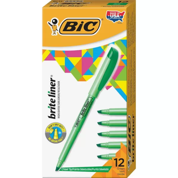 BIC Brite Liner Highlighter Chisel Tip Green 12Count BL11GREENGreen