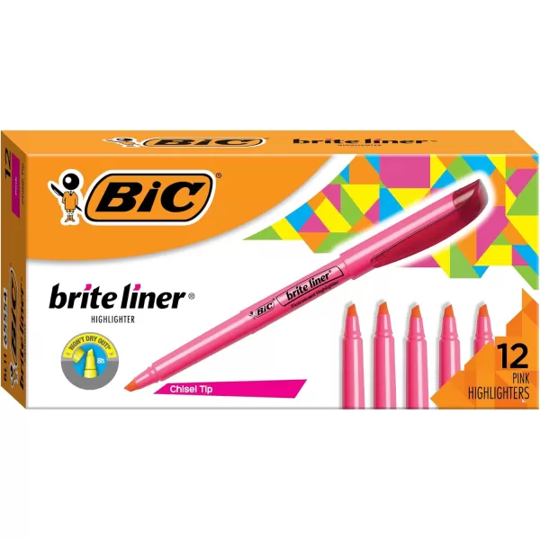 BIC Brite Liner Highlighter Chisel Tip Green 12Count BL11GREENPink