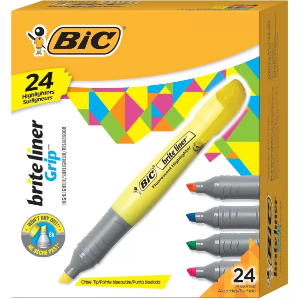 BIC Brite Liner Highlighter with Rubber Grip Chisel Tip Assorted Pack of 4  BLMGP41AASTAssorted
