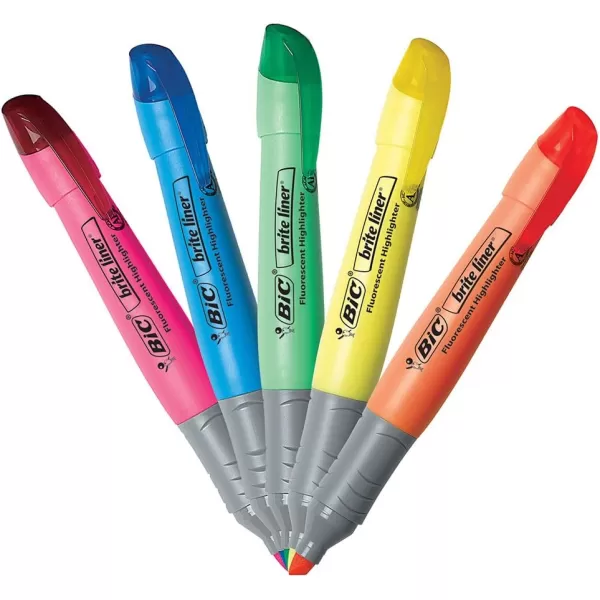 BIC Brite Liner Highlighter with Rubber Grip Chisel Tip Assorted Pack of 4  BLMGP41AASTAssorted