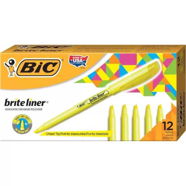 BIC Brite Liner Highlighters Chisel Tip 12Count Pack of Blue Highlighters Ideal Highlighter Set for Organizing and ColoringPink