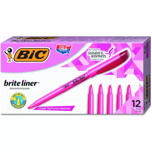 BIC Brite Liner Highlighters Chisel Tip 12Count Pack of Blue Highlighters Ideal Highlighter Set for Organizing and ColoringPink