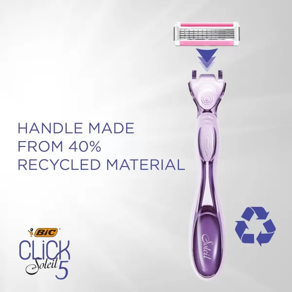 BIC Click 5 Soleil Womens Disposable Razors 5 Blades With a Moisture Strip For a Smoother Shave 1 Handle and 3 Cartridges 4 Piece Razor SetSystem