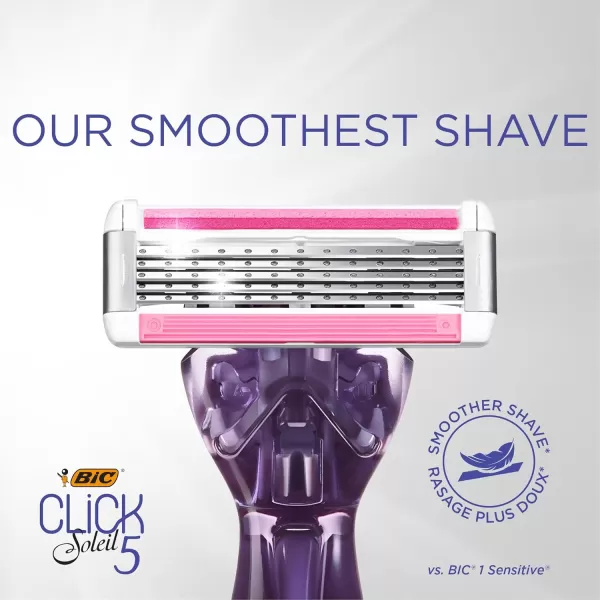 BIC Click 5 Soleil Womens Disposable Razors 5 Blades With a Moisture Strip For a Smoother Shave 1 Handle and 3 Cartridges 4 Piece Razor SetSystem
