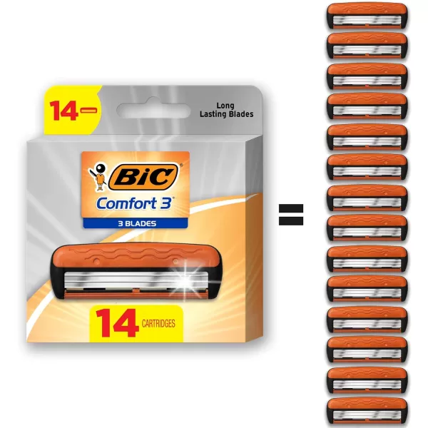 BIC Comfort 3 Refillable ThreeBlade Disposable Razors for Men Sensitive Skin Razor for a Comfortable Shave 1 Handle and 12 Cartridges With 3 Blades 13 Piece Razor KitBlackOrange