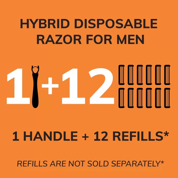 BIC Comfort 3 Refillable ThreeBlade Disposable Razors for Men Sensitive Skin Razor for a Comfortable Shave 1 Handle and 12 Cartridges With 3 Blades 13 Piece Razor KitBlackOrange