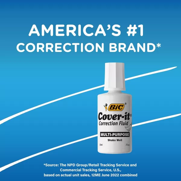 BIC Coverit Correction Fluid 20 mL bottle White MultiPurpose And Complete Coverage 12Count Pack