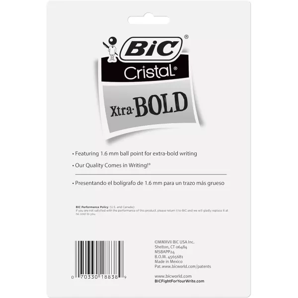 BIC Cristal Xtra Bold Ballpoint Pens Bold Point 16mm For Vivid And Dramatic Lines Assorted Colors 24Count PackAssorted