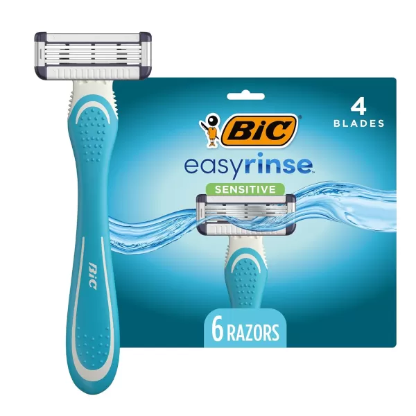 BIC EasyRinse Sensitive AntiClogging Mens Disposable Razors Clinically Proven for Sensitive Skin Shaving Razors With 4 Blades 6 CountAssorted