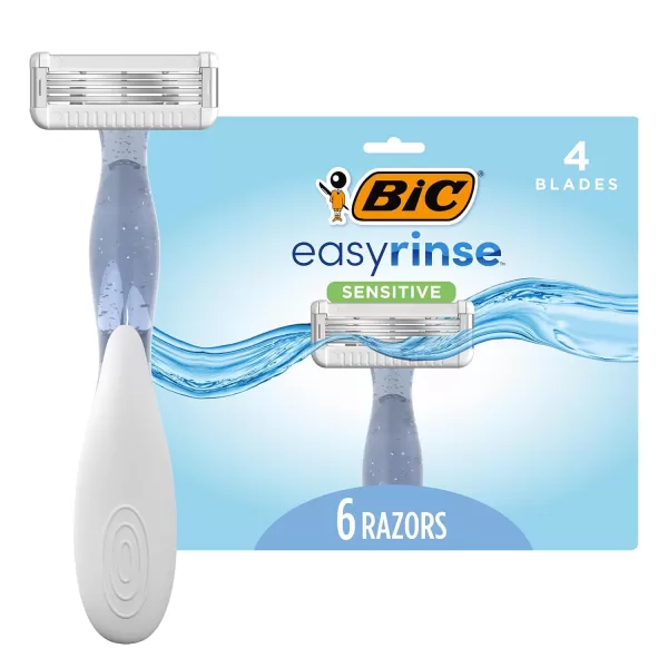 BIC EasyRinse Sensitive AntiClogging Womens Disposable Razors Clinically Proven for Sensitive Skin Shaving Razors With 4 Blades 6 CountAssorted