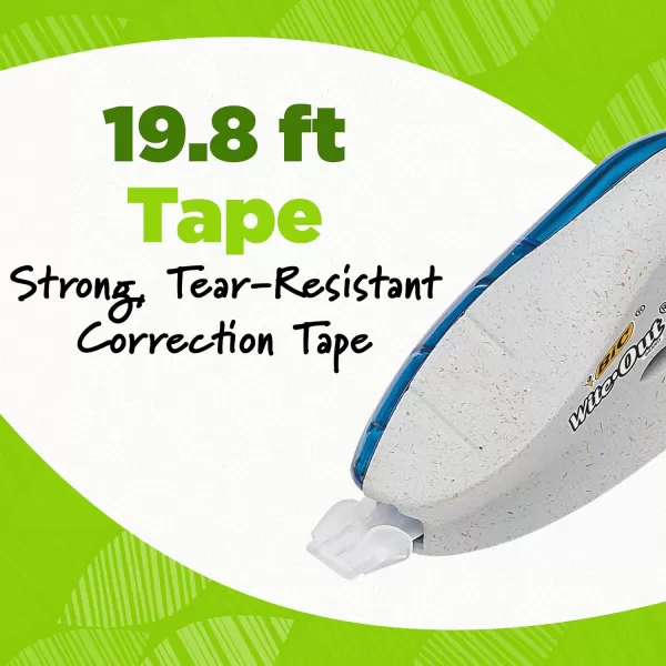 BIC Ecolutions WiteOut Brand Correction Tape 198 Feet 20Count Pack Correction Tape Made from 56 Recycled Plastic Excluding Tape