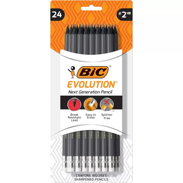 BIC Evolution Cased Pencil 2 Lead Yellow Barrel 24Count PGEYP241BLKGray
