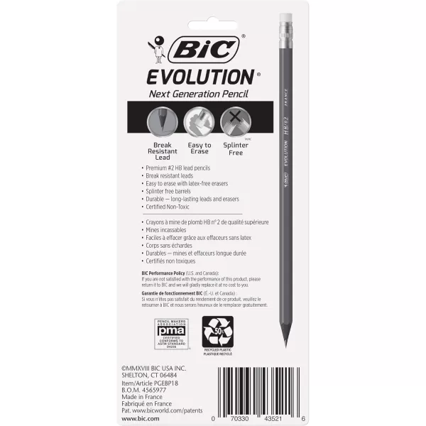 BIC Evolution Cased Pencil 2 Lead Yellow Barrel 24Count PGEYP241BLKGray