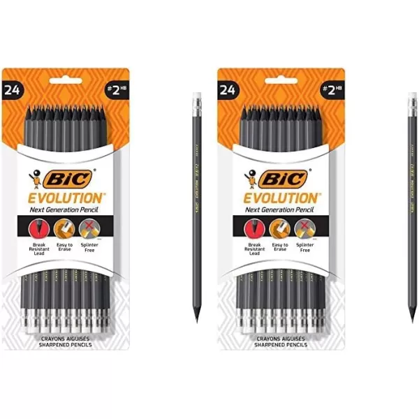 BIC Evolution Cased Pencil 2 Lead Yellow Barrel 24Count PGEYP241BLKGray